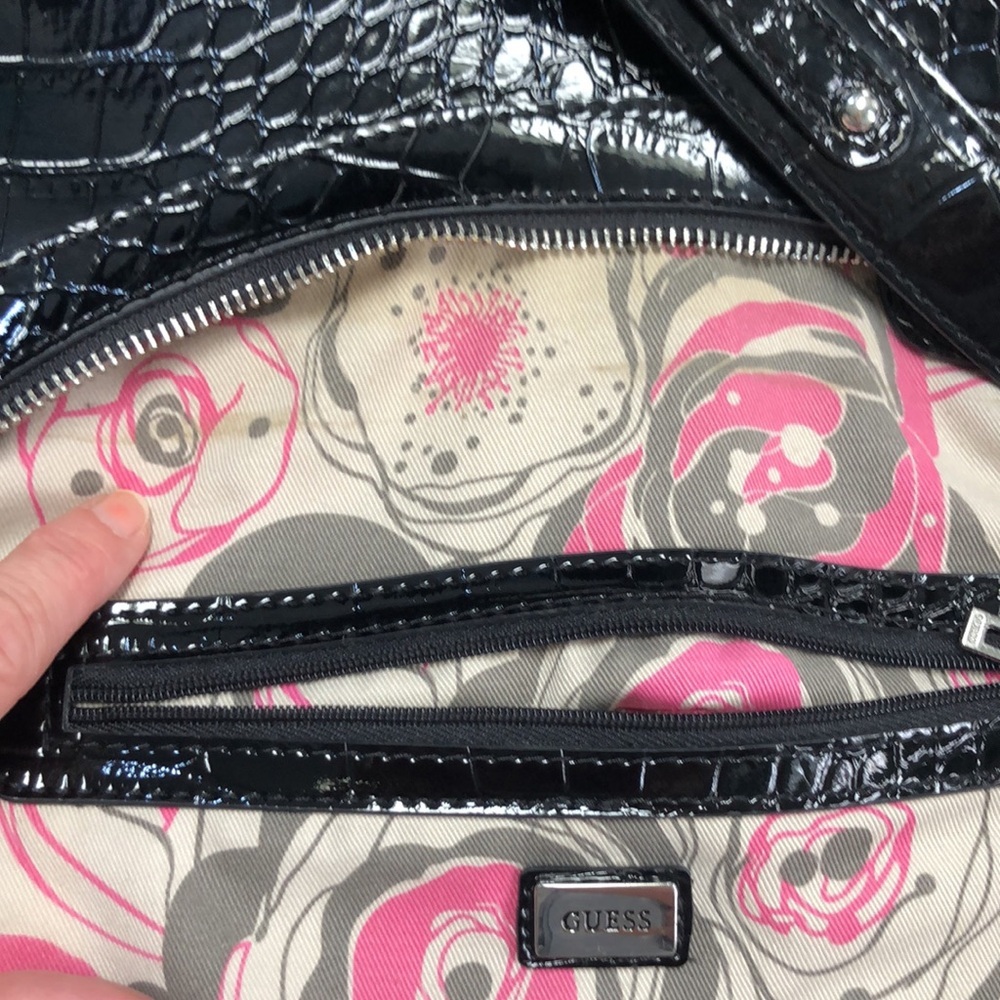 Guess Black Croc-Embossed Shoulder Bag with Silver Hardware - Picture 12 of 16